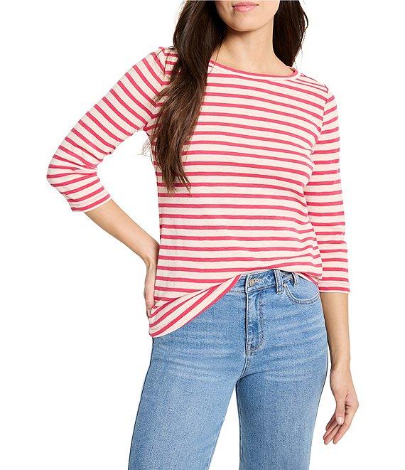 NIC + ZOE Knit Stripe Boat Neck 3/4 Sleeve Tee Product Image