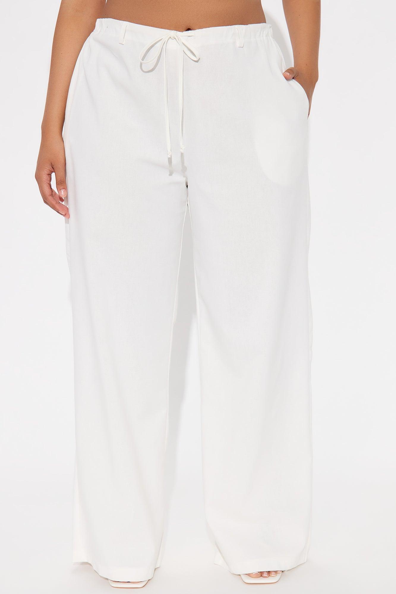 Hayden Linen Wide Leg Trouser - White Product Image