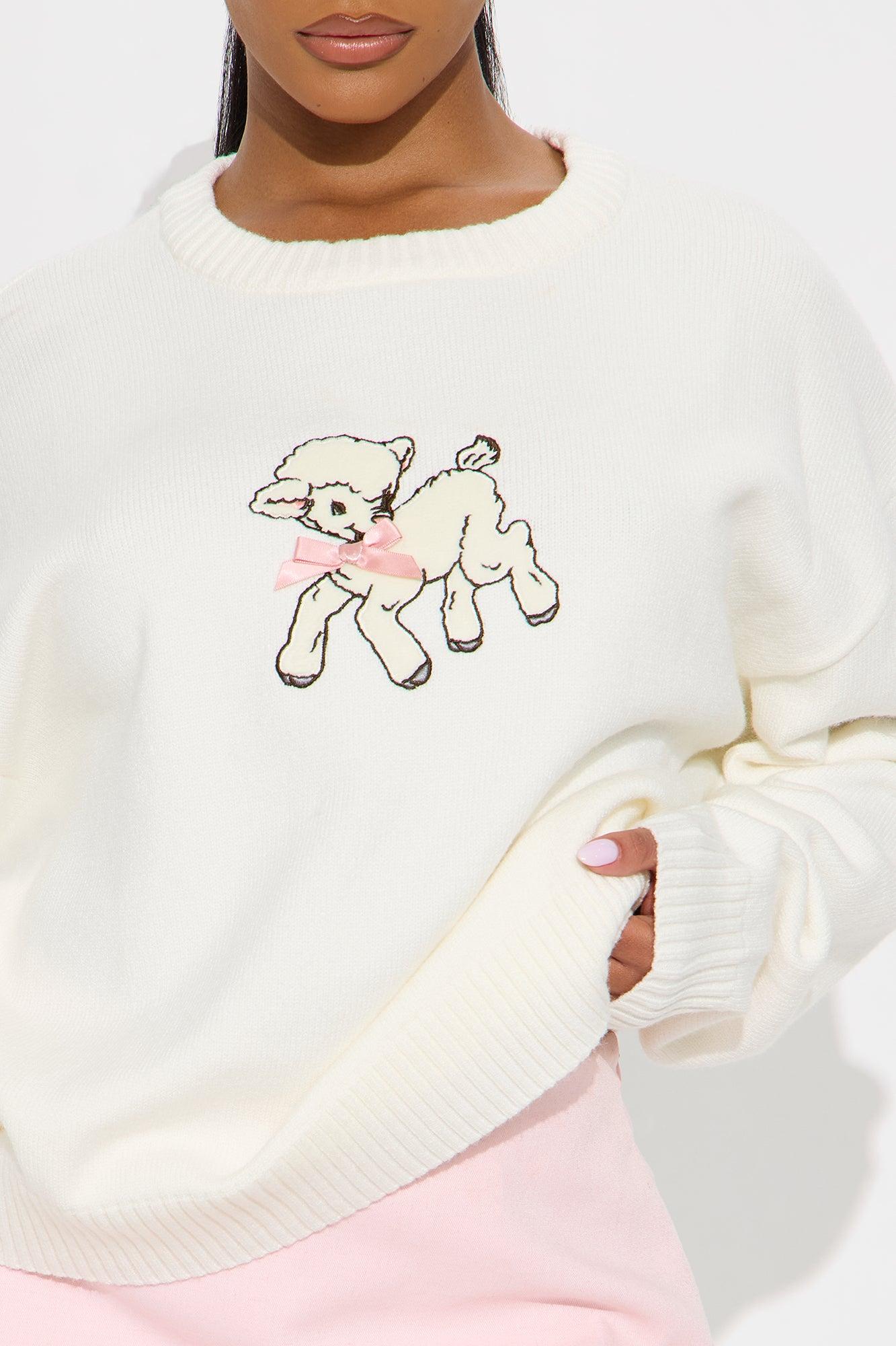 Fluffy Vibes Sheep Pullover Sweater - White/combo Female Product Image