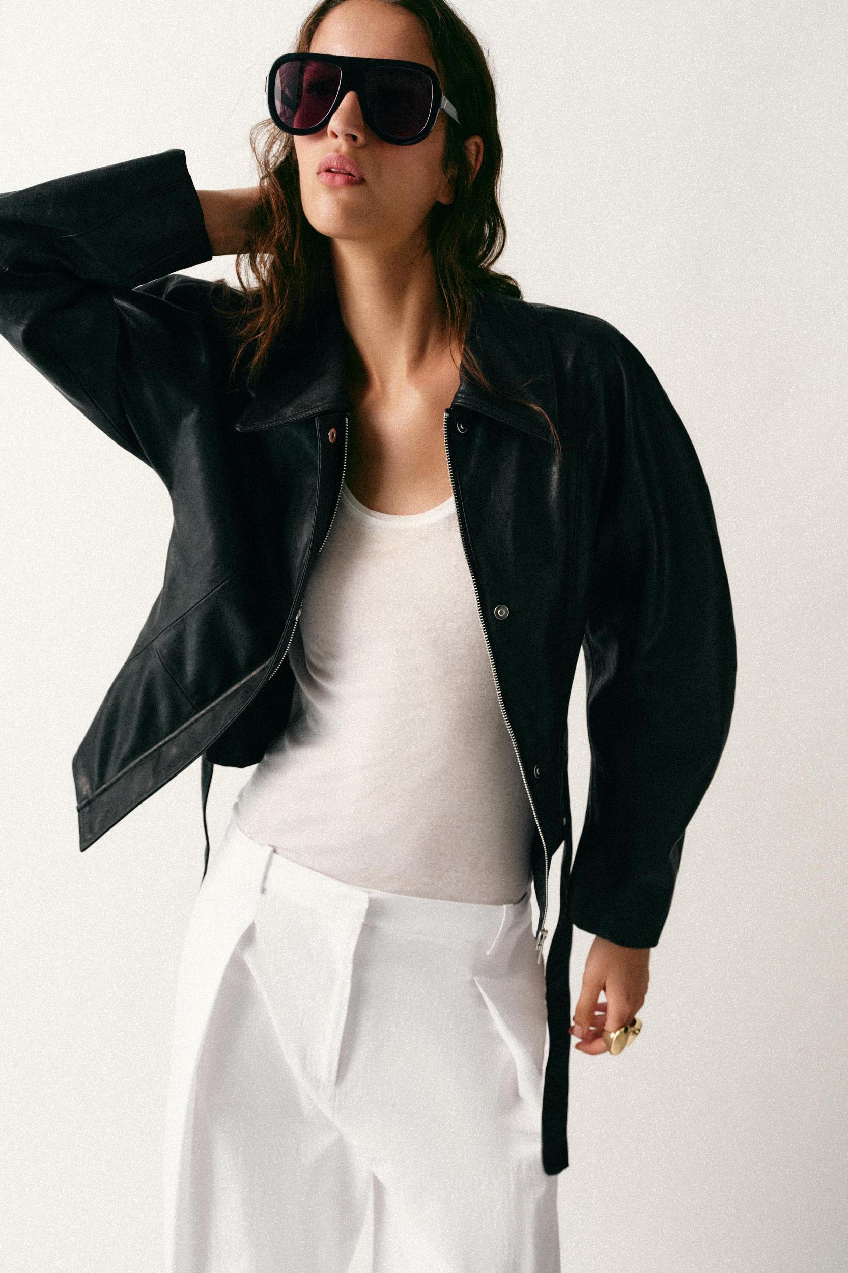 FAUX LEATHER BELTED JACKET Product Image
