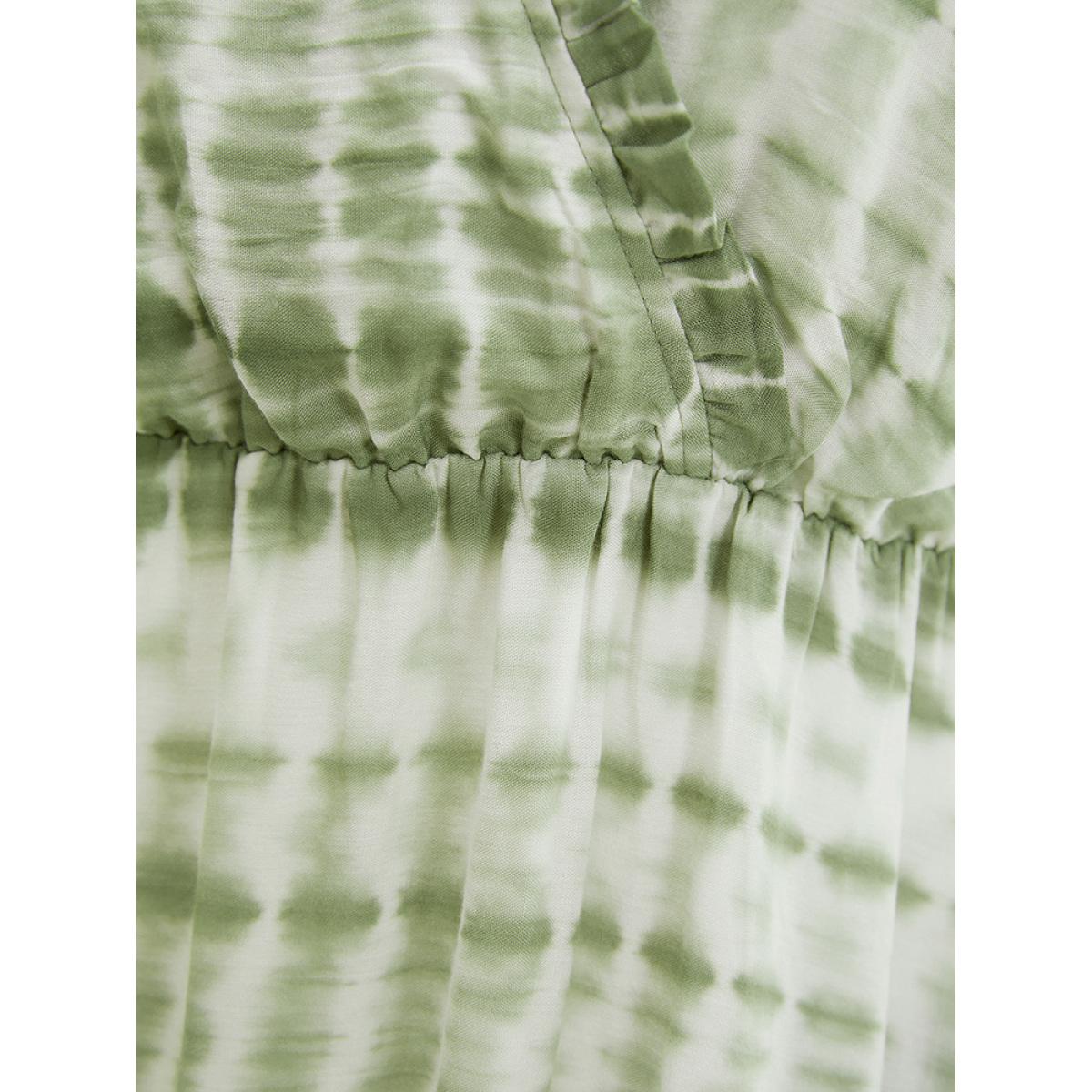 Plus Size Tie Dye Surplice Neck Pocket Frill Trim Dress LightGreen Women Vacation Wrap V-neck Short sleeve Curvy Knee Dress BloomChic 22-24/3X Product Image