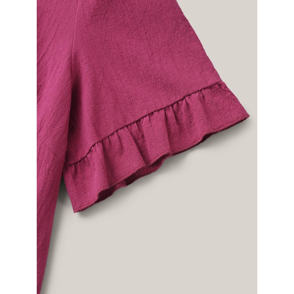Plus Size RedViolet Pure Cotton Ruffled Curved Hem Blouse Women Leisure Short sleeve Round Neck Casual Blouses BloomChic 14-16/1X Product Image