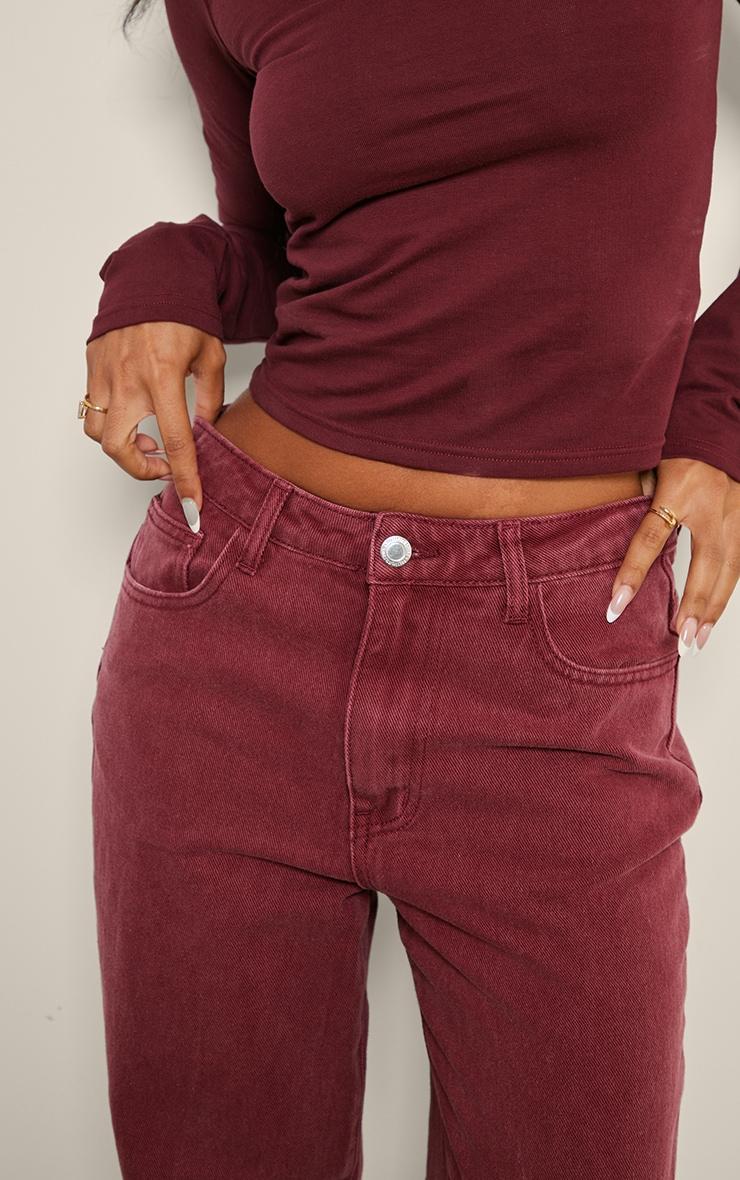 Petite Burgundy Washed High Waist Straight Leg Jeans Product Image