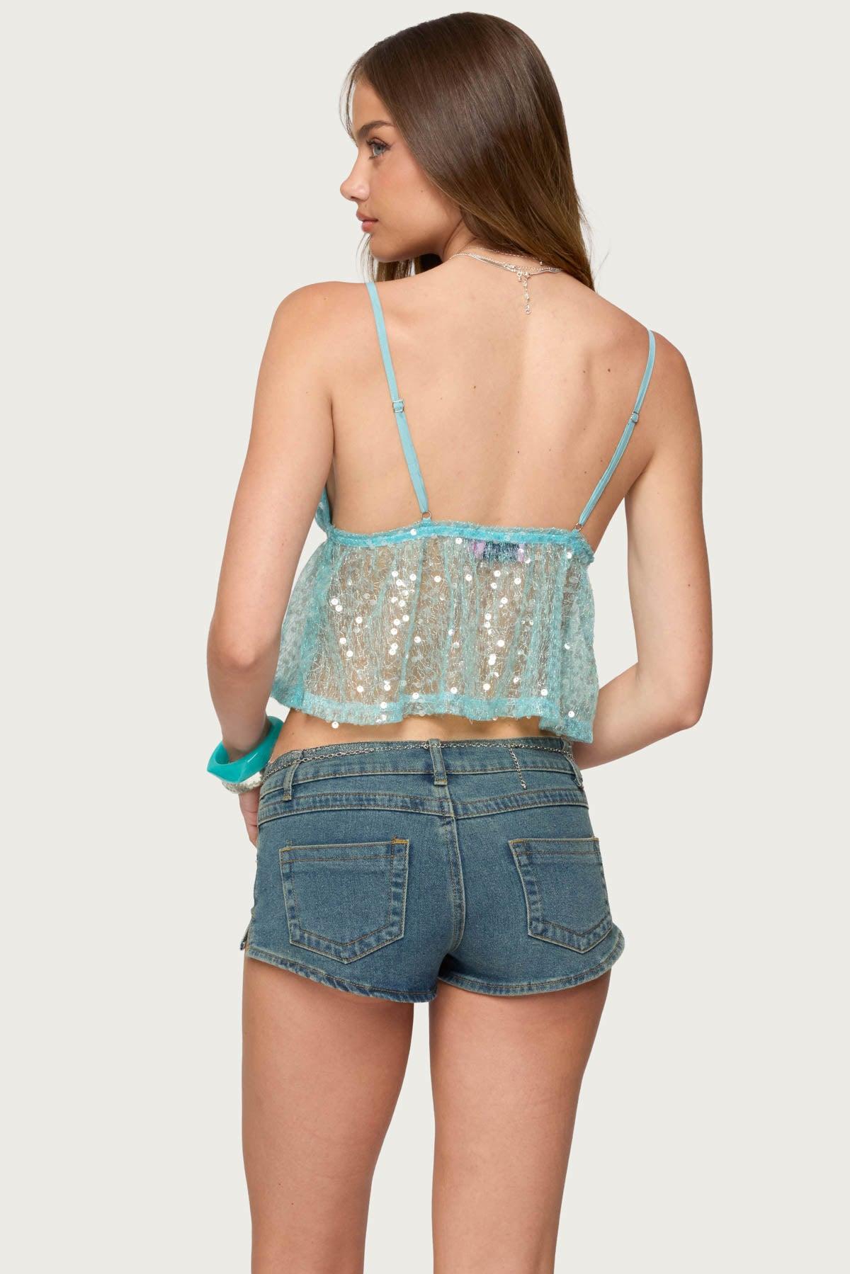 Sheer Sequin Babydoll Tank Top Product Image