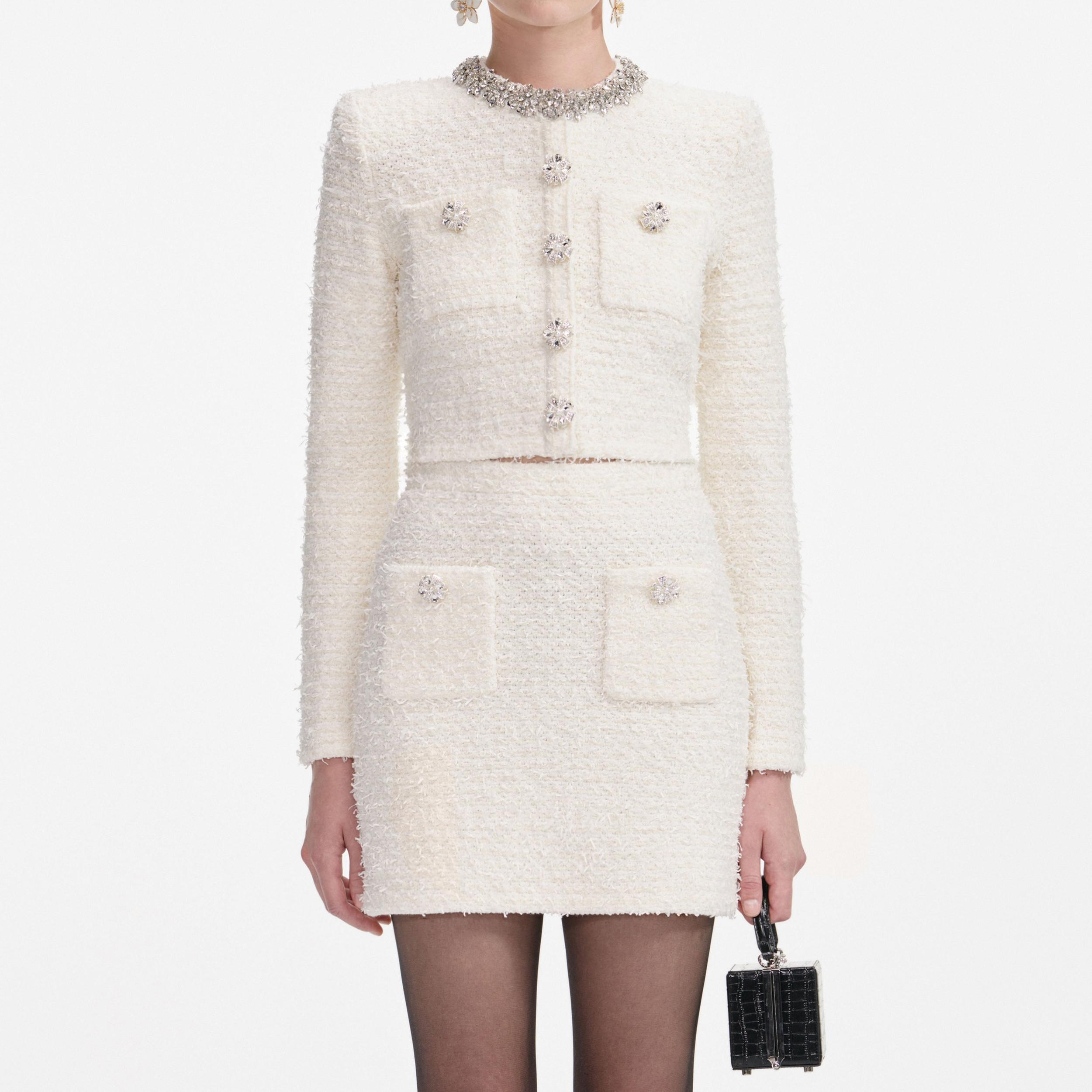 Cream Textured Knit Mini Skirt Product Image