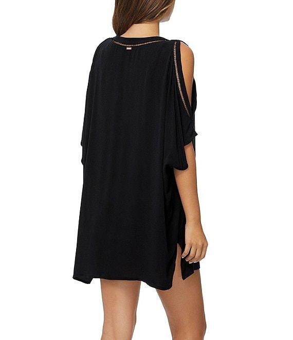 Raisins Solid Samba V-Neck Crochet Caftan Swim Cover-Up Product Image