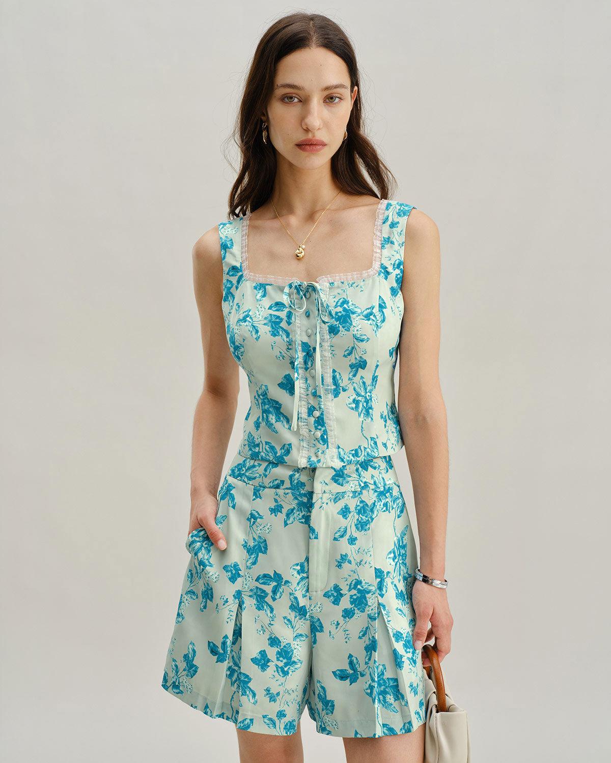 Blue Floral Square Tank Top Product Image