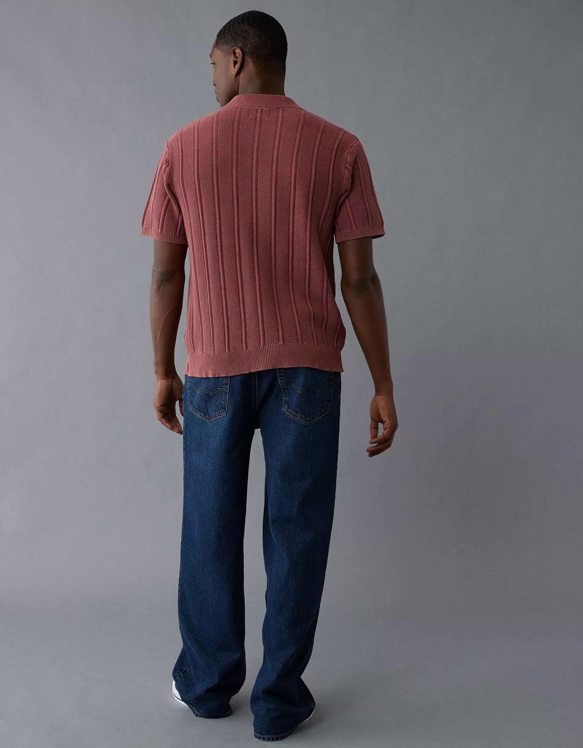AE Weekend Washed Button-Up Sweater Polo Shirt Product Image
