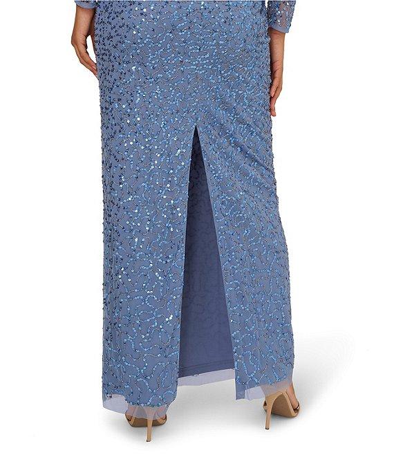 Adrianna Papell Off-The-Shoulder Beaded Mesh Long Illusion Sleeve Gown Product Image