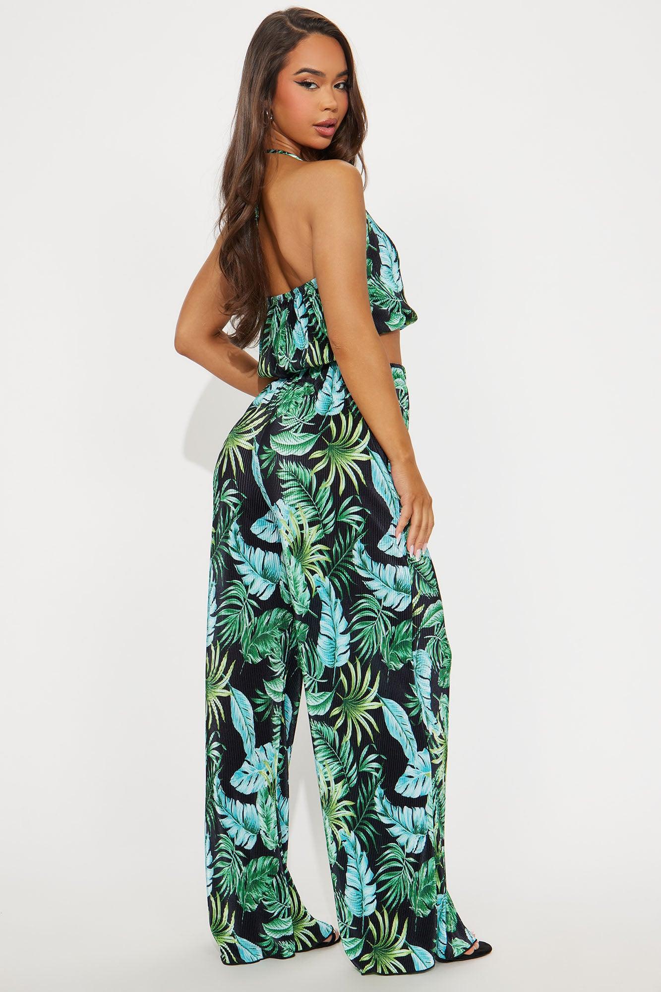 Luau Nights Plisse Pant Set - Black/combo Product Image