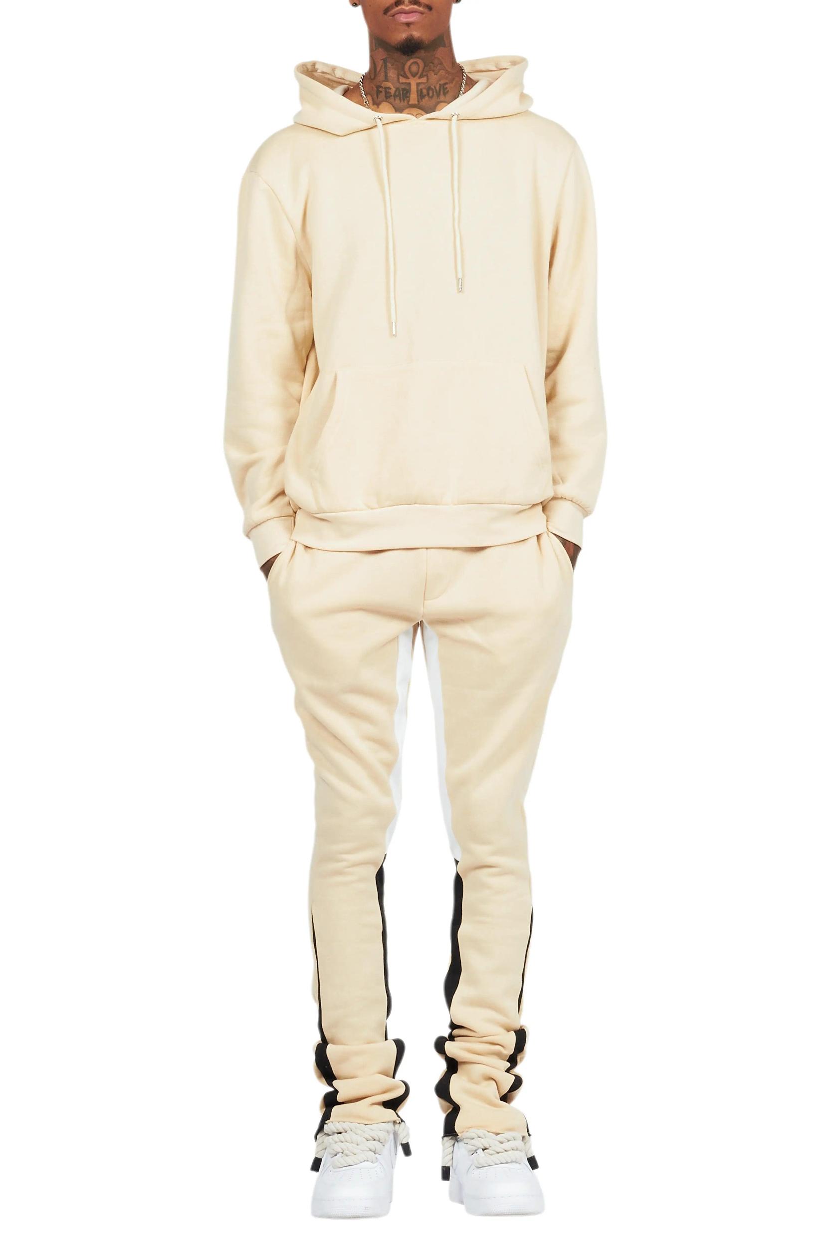 Basic Beige Hoodie/Stacked Flare Track Set Male Product Image