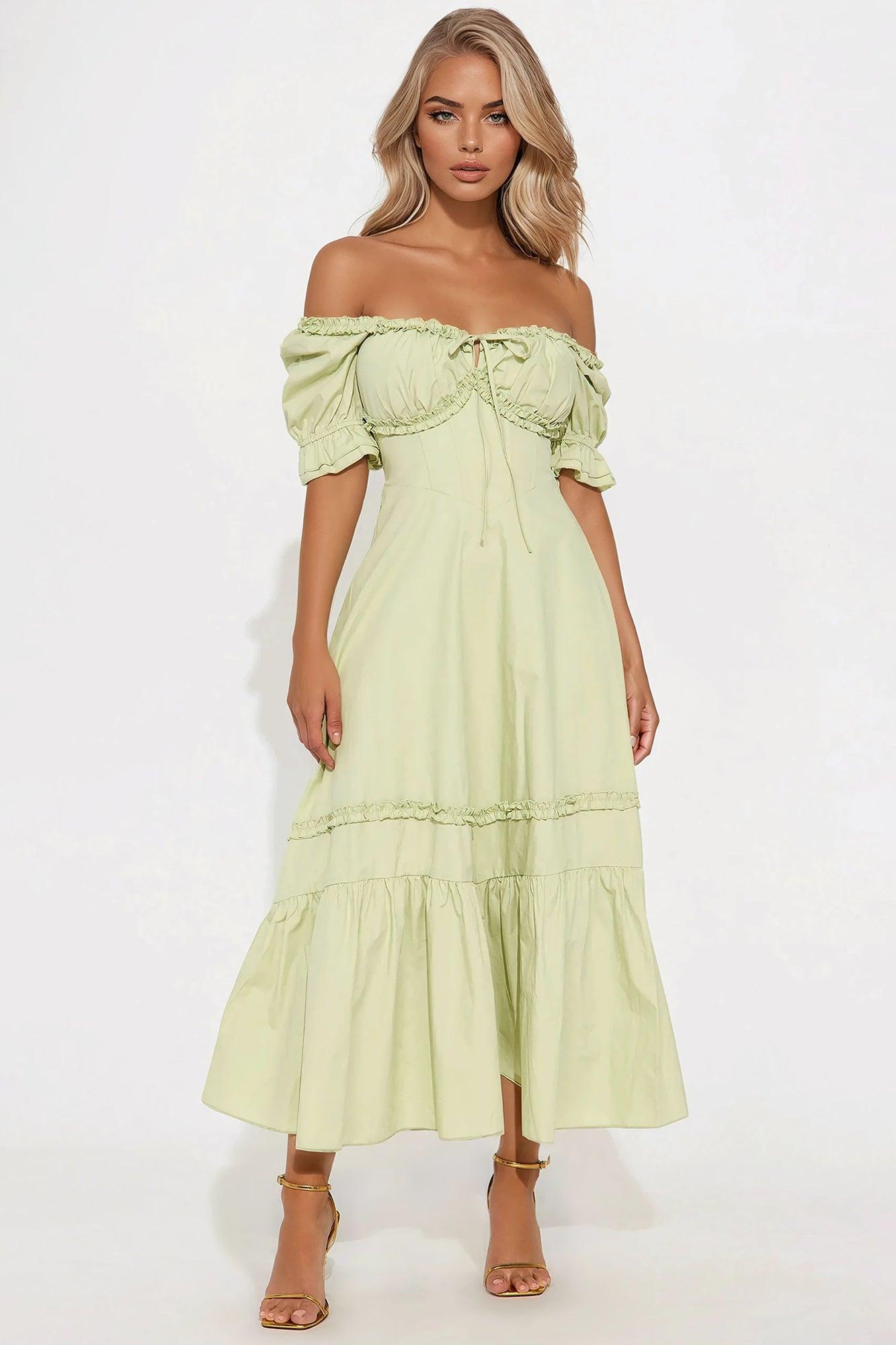 Ellsie Off Shoulder Midi Dress - Sage Product Image