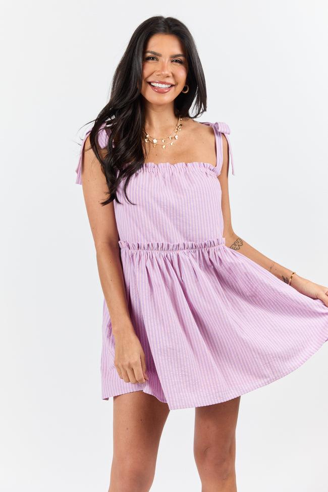 Easy Living Pink and Purple Tie Shoulder Striped Mini Dress FINAL SALE Product Image