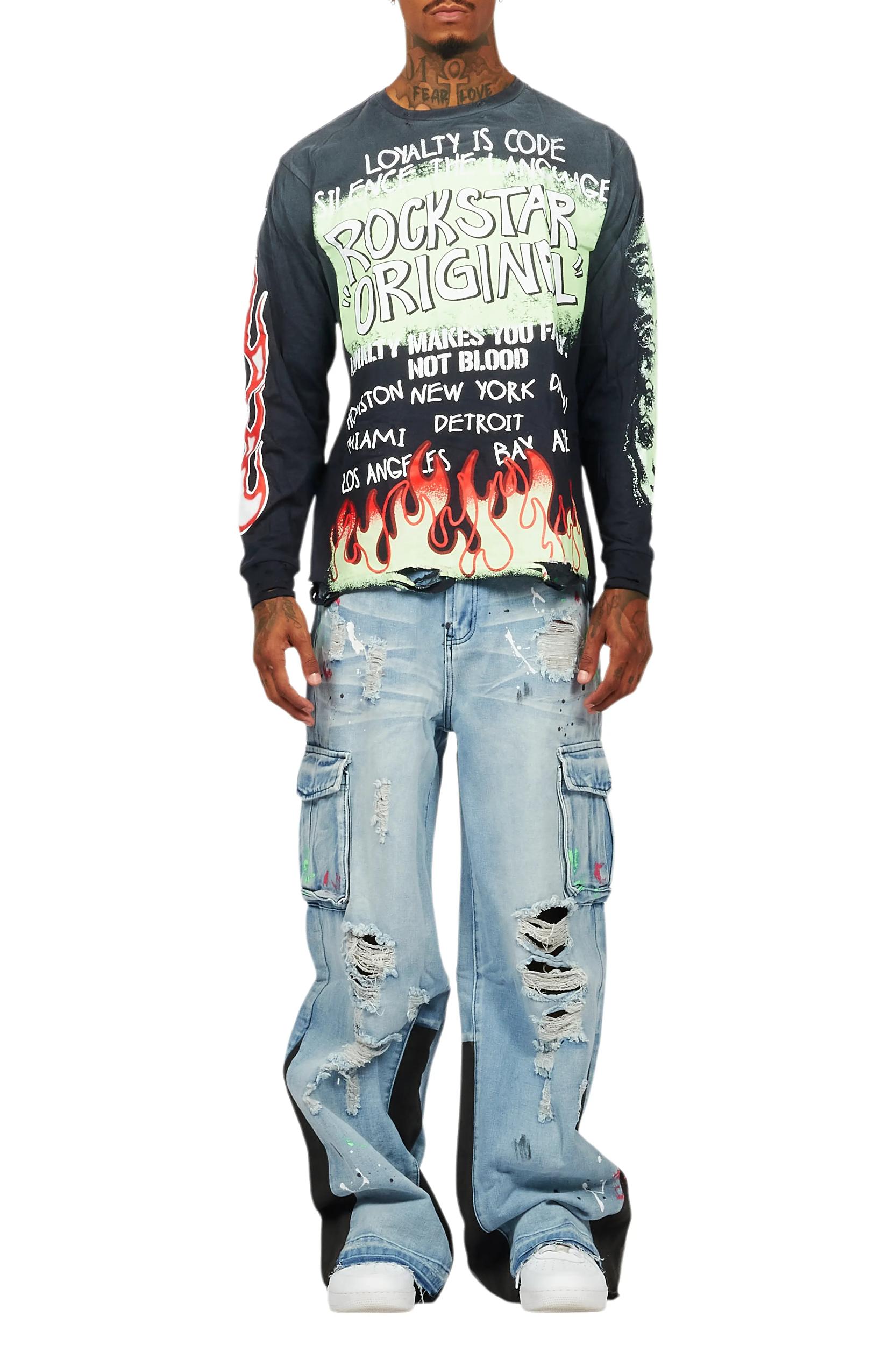 Beno Black/Blue Long Sleeve T-Shirt/Baggy Fit Jean Bundle Male Product Image