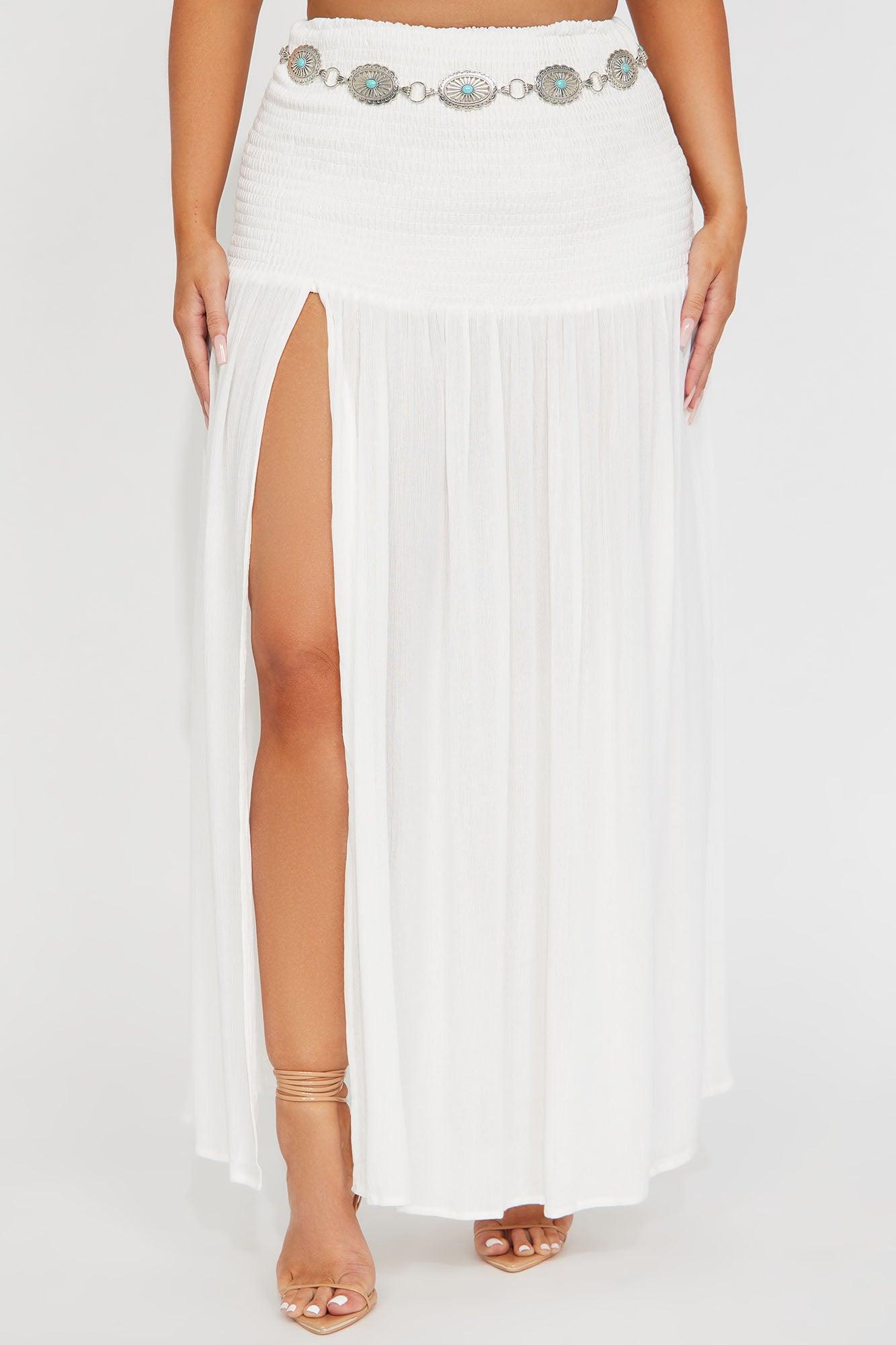 Breezy Paradise Linen Smocked Cover Up Skirt - White Product Image