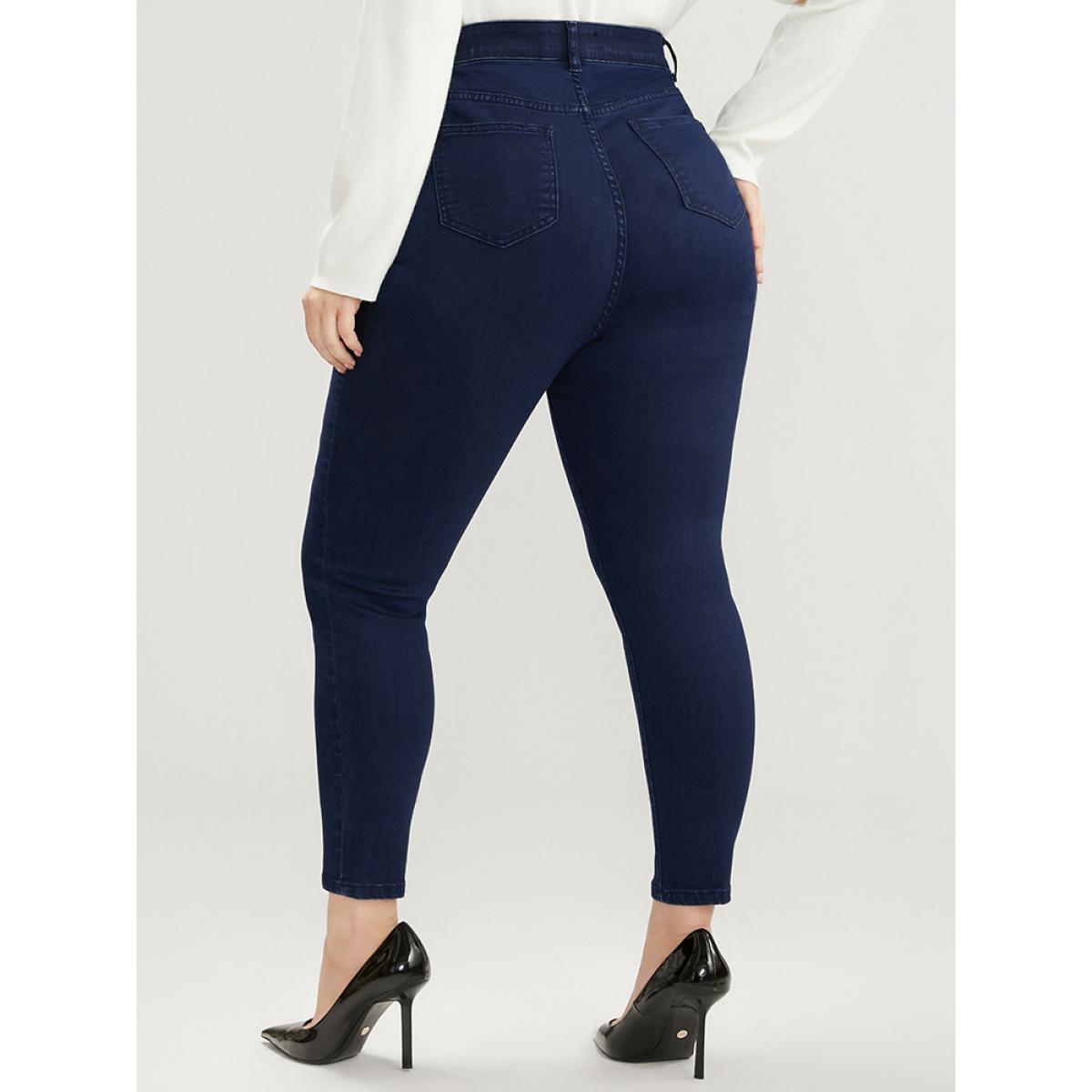 Plus Size Skinny Very Stretchy High Rise Dark Wash Pocket Ankle Jeans Women Indigo Office Plain High stretch Pocket Jeans BloomChic 10/M Product Image