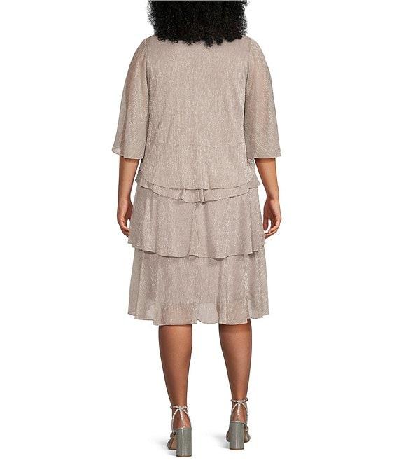 Ignite Evenings Plus Size Short Sleeve Embellished Crew Neck 2-Piece Jacket Dress Product Image