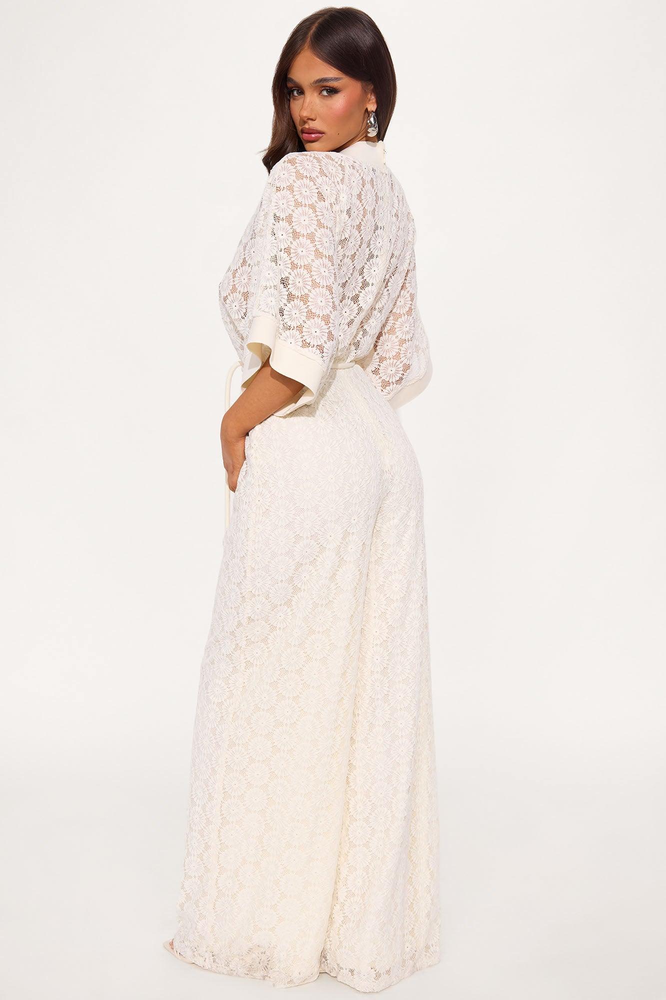 Vienna Crochet Wide Leg Jumpsuit - Cream Product Image