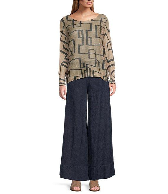 M Made in Italy Abstract Printed Scoop Neck Long Sleeve Knit Top Product Image