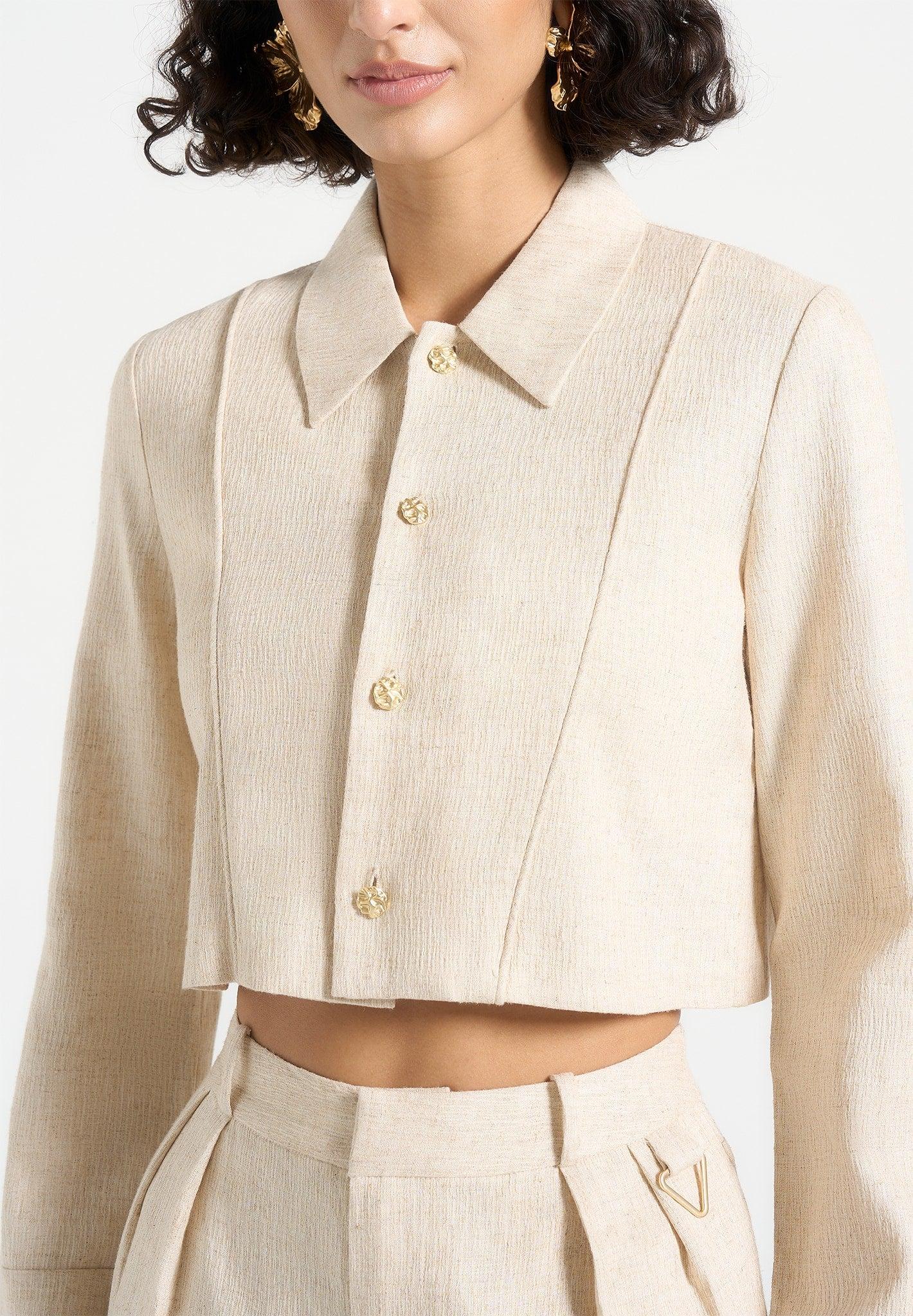 Florine - Linen Pintuck Cropped Shirt - Natural Female Product Image