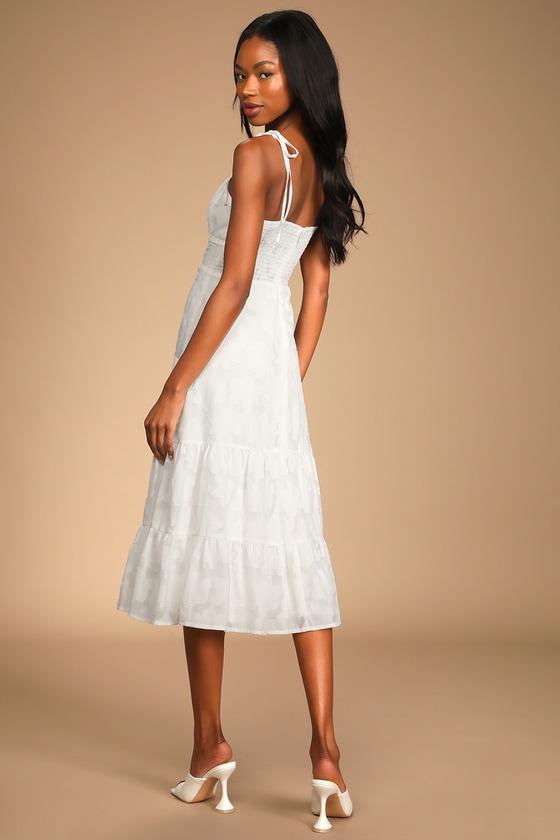 Sweet Sentiments White Jacquard Tiered Midi Dress Product Image