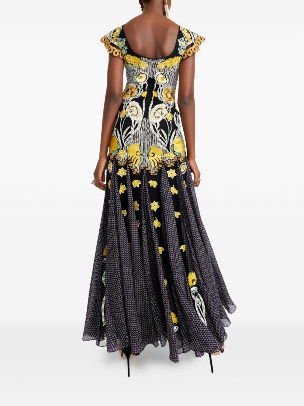 embroidered floral-print maxi dress Product Image