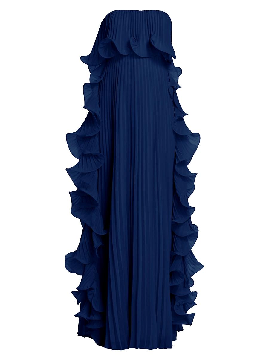 Womens Strapless Pleated Ruffle Gown Product Image