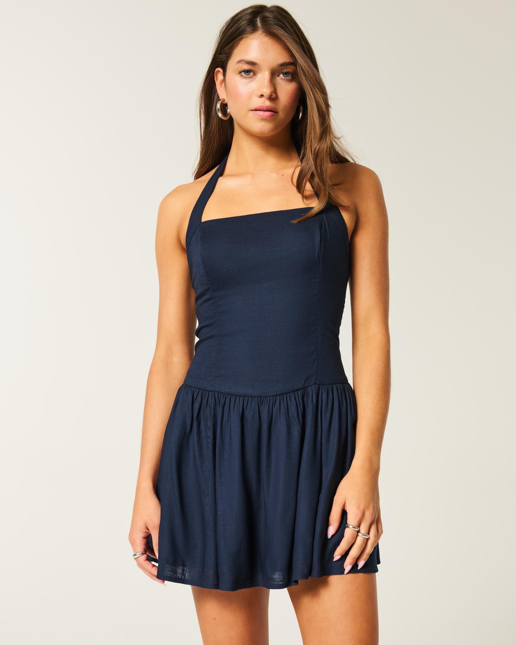 Drop Waist Halter Mini Dress Product Image
