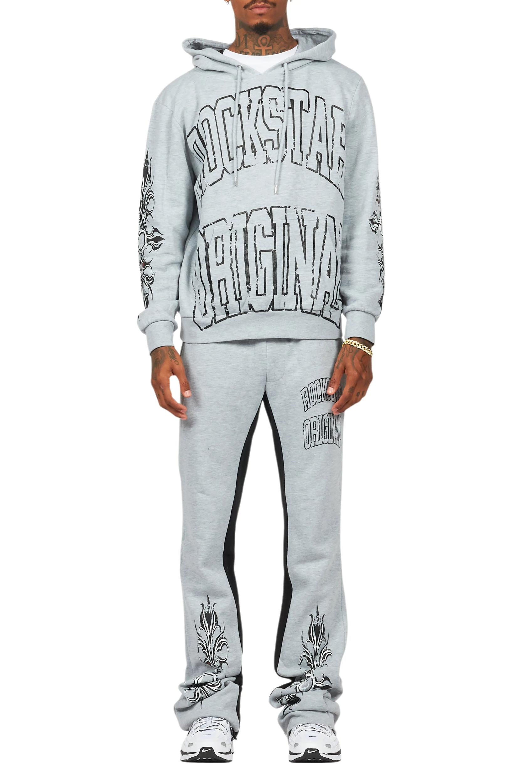 Akio Heather Grey Hoodie/Baggy Track Pant Set Male Product Image