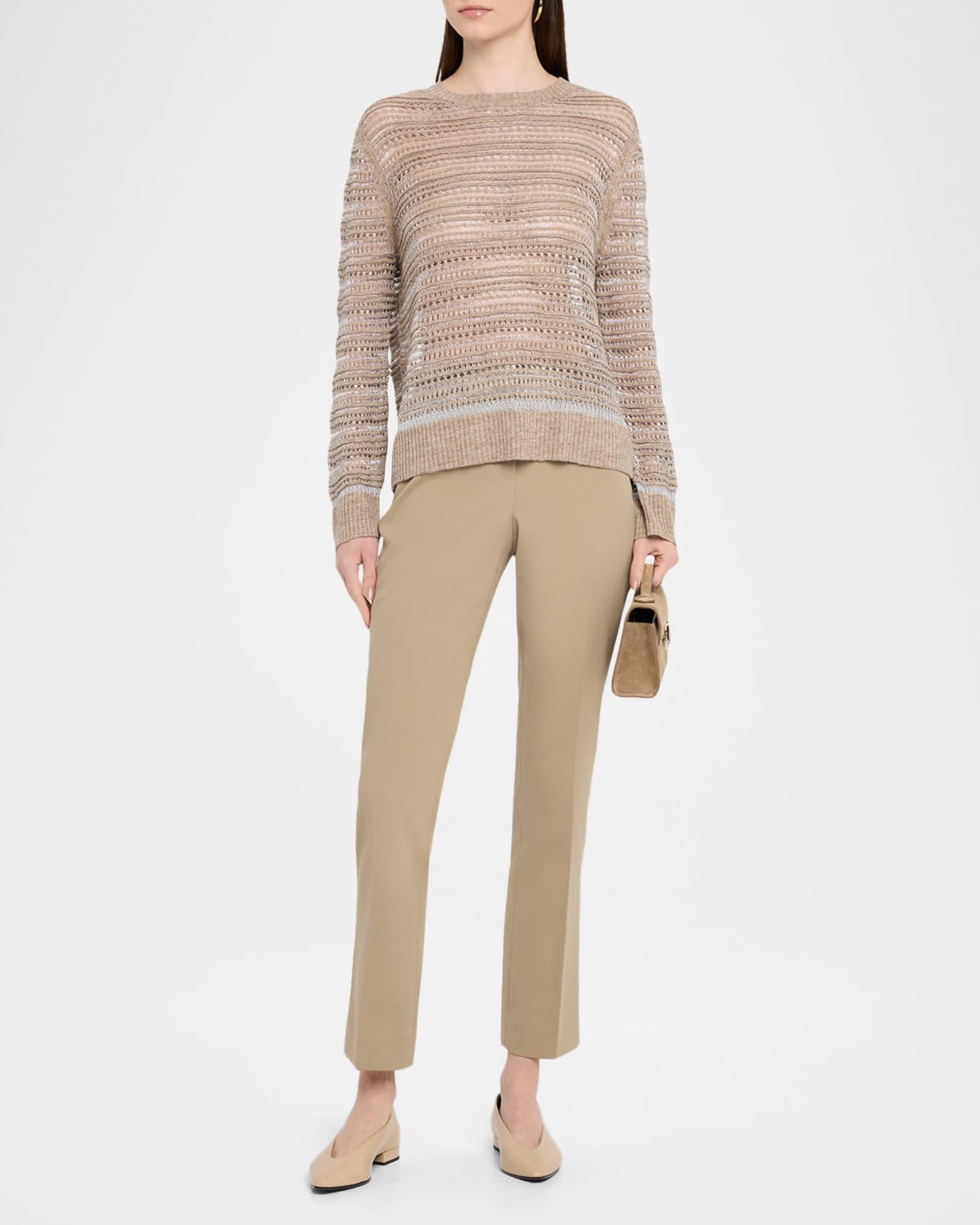 Crewneck Textured Lace & Ottoman Stitch Sweater Product Image