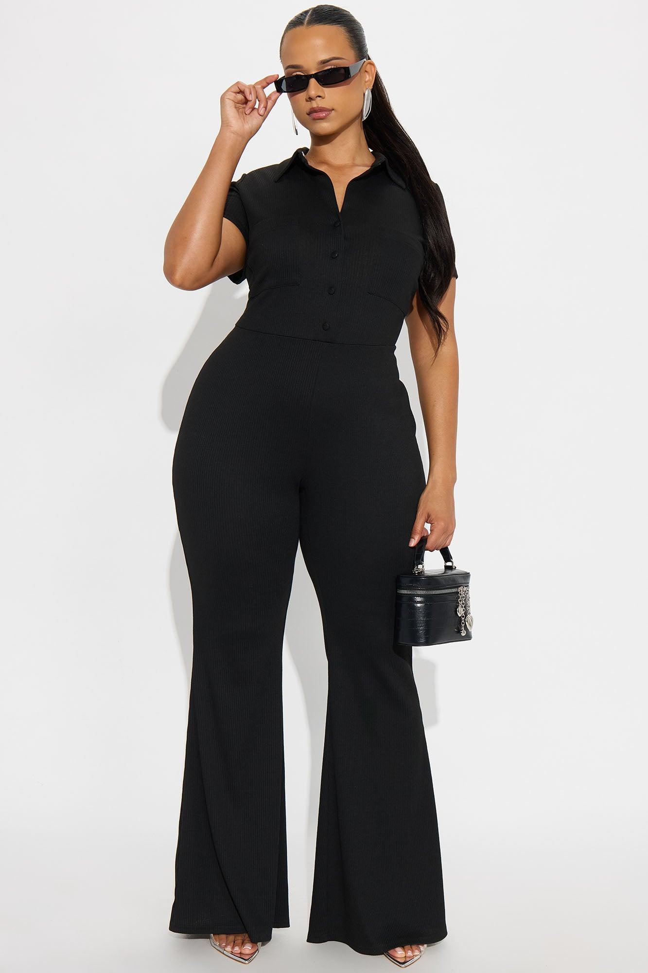 Betsy Ribbed Short Sleeve Jumpsuit - Black Female Product Image