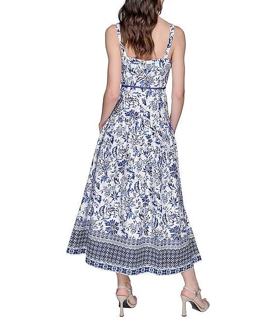 KARL LAGERFELD PARIS Floral Printed Square Neck Sleeveless A-Line Midi Dress Product Image