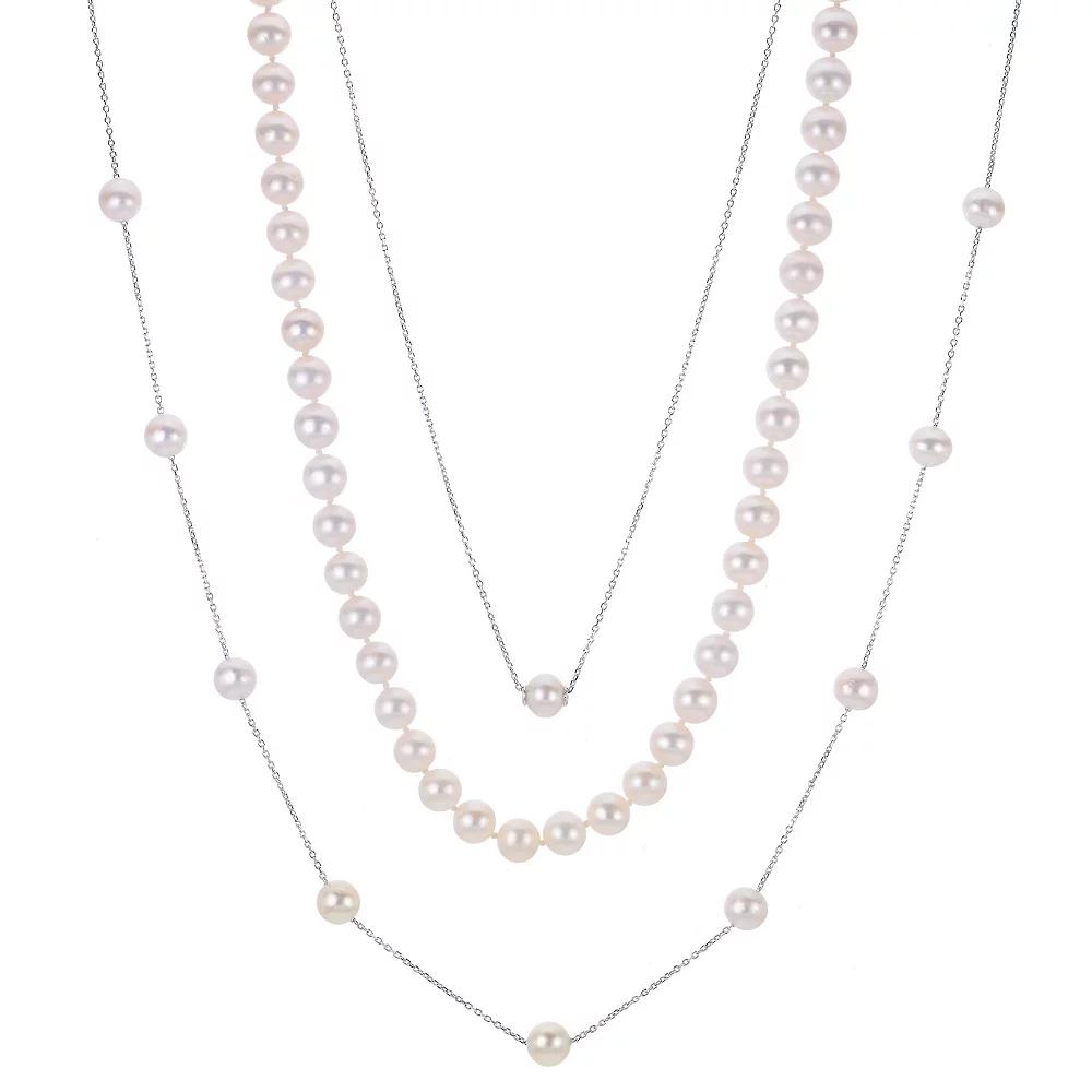 PearLustre by Imperial Sterling Silver Freshwater Cultured Pearl Necklace Trio Set, Womens Product Image
