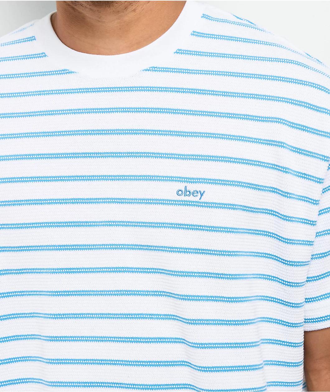 Obey Striped White & Blue Knit T-Shirt Product Image
