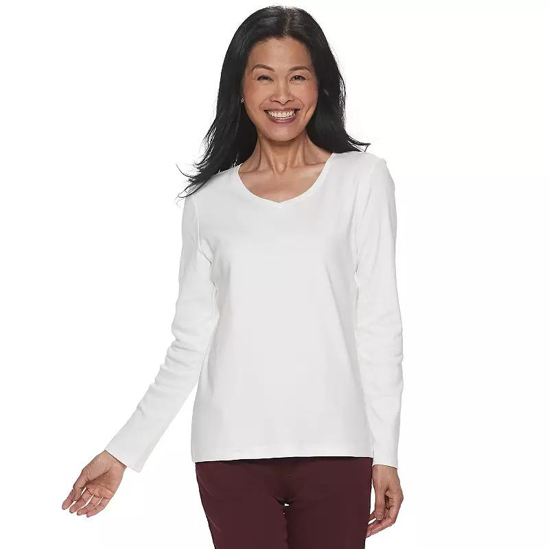 Petite Croft & Barrow® Essential Long-Sleeve V-Neck Top, Women's,  Product Image