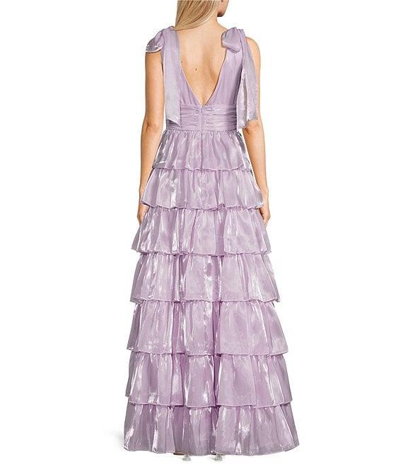 Next Up Sleeveless V-Neck 3-Layer 7 Ruffle Skirt Dress Product Image