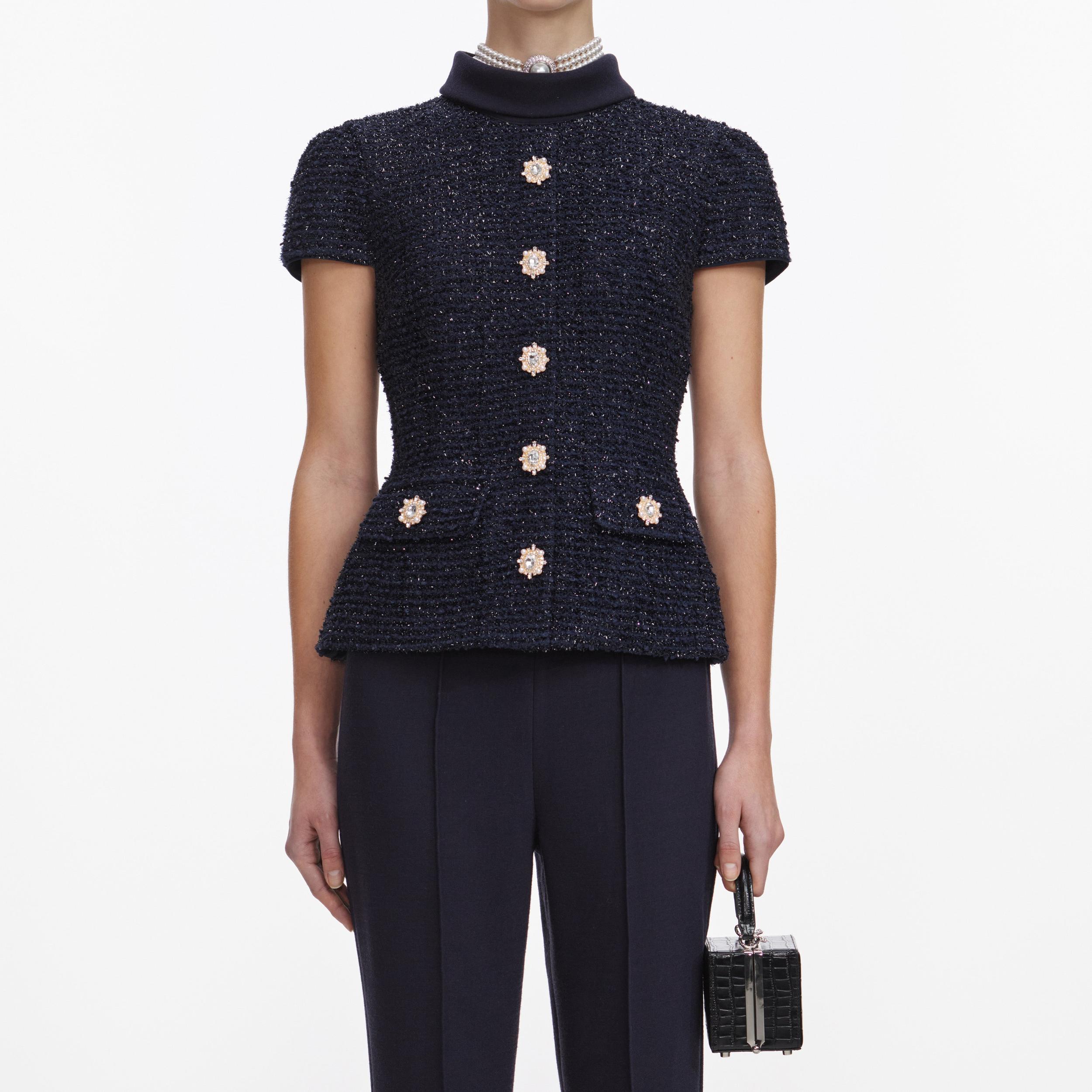 Navy Metallic Boucle Jumpsuit Product Image