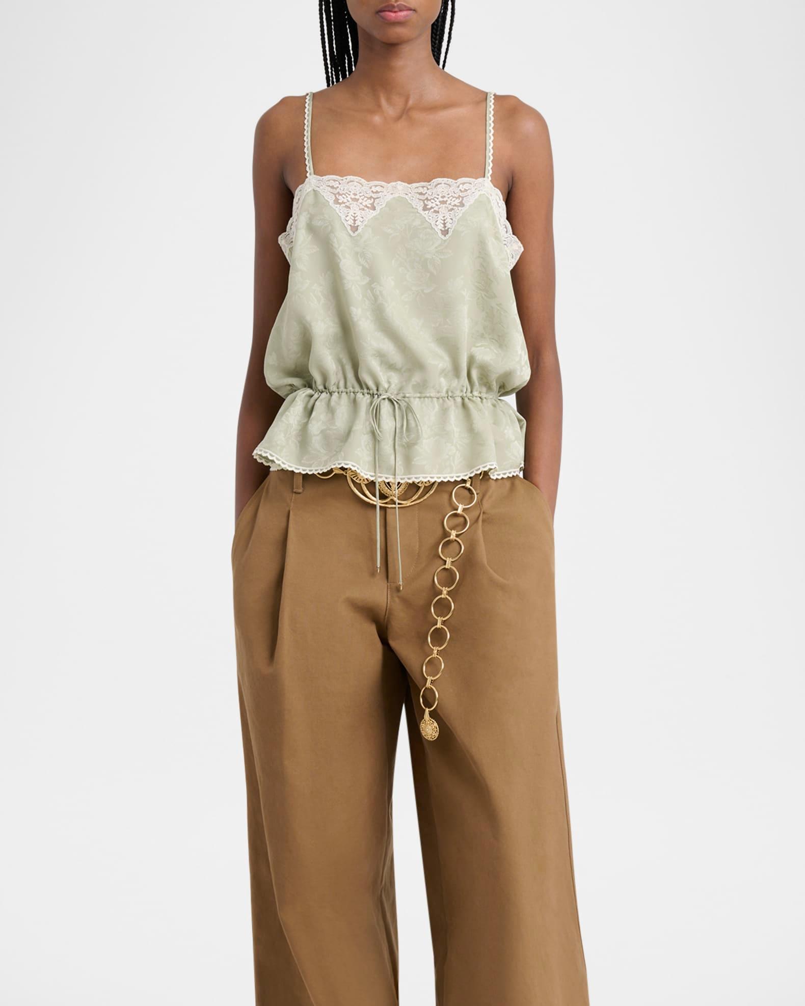 Lace-Trim Floral Silk Jacquard Camisole Top Product Image