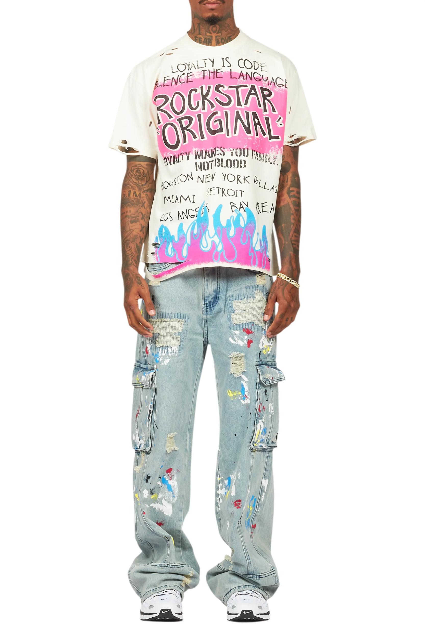 Namas Light Blue Painter Baggy Cargo Jean Male Product Image