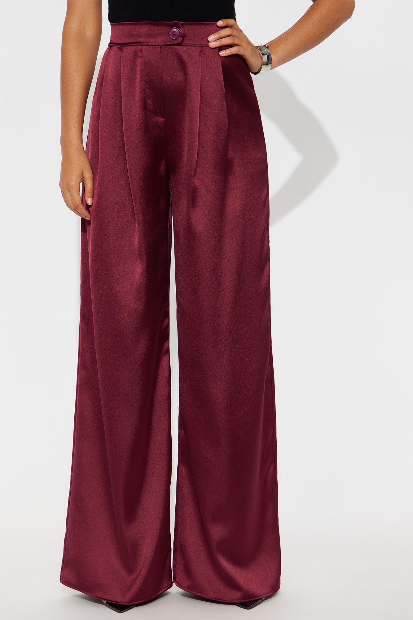 Tone It Down Satin Trouser - Burgundy Female Product Image