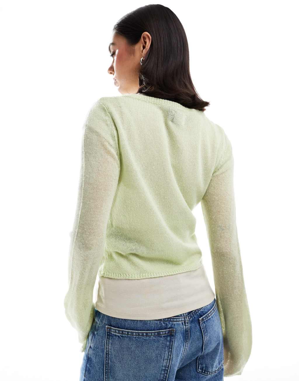 ASOS DESIGN crew neck sweater in loose knit in sage Product Image