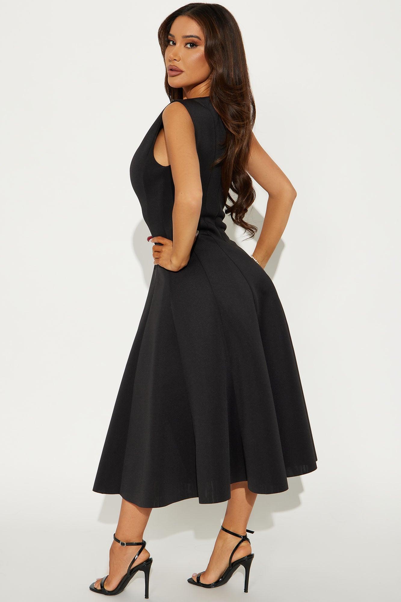 Sweet Sunday Pleated Midi Dress - Black Product Image