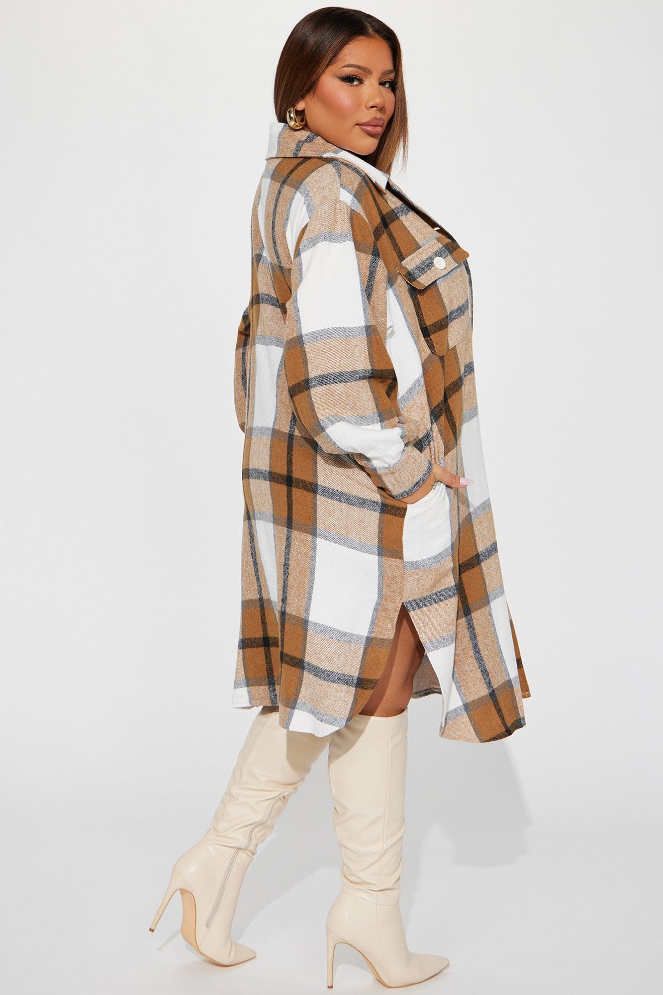 One Step Closer Long Shacket - Taupe/combo Product Image