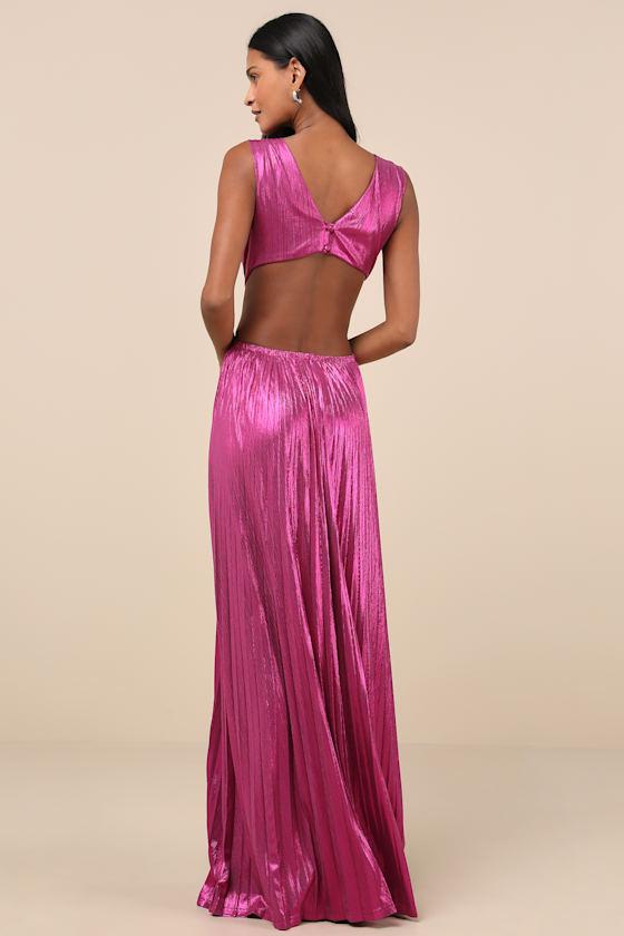 Shining Luxury Magenta Metallic Lurex Cutout Maxi Dress Product Image