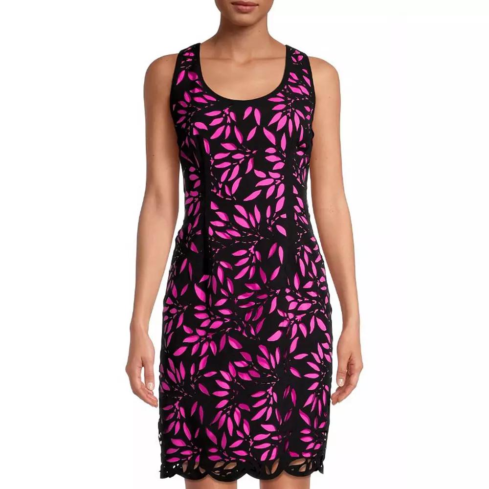 Women's Focus By Shani Sleeveless Laser Cut Sheath Dress, Size: 12, Black Pink Product Image