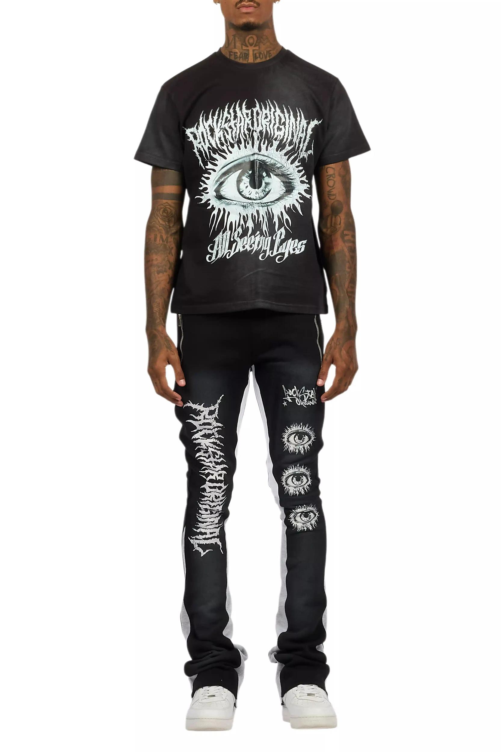 All Seeing Eyes Black T-Shirt/Stacked Flare Track Set Male Product Image