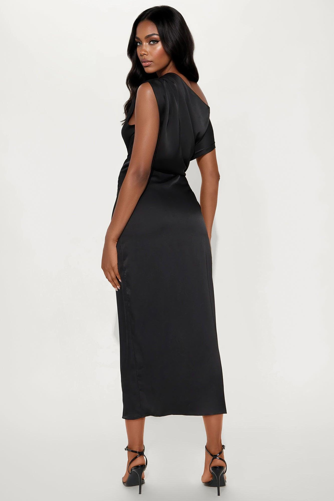 Flawless Finesse Satin Maxi Dress - Black Female Product Image
