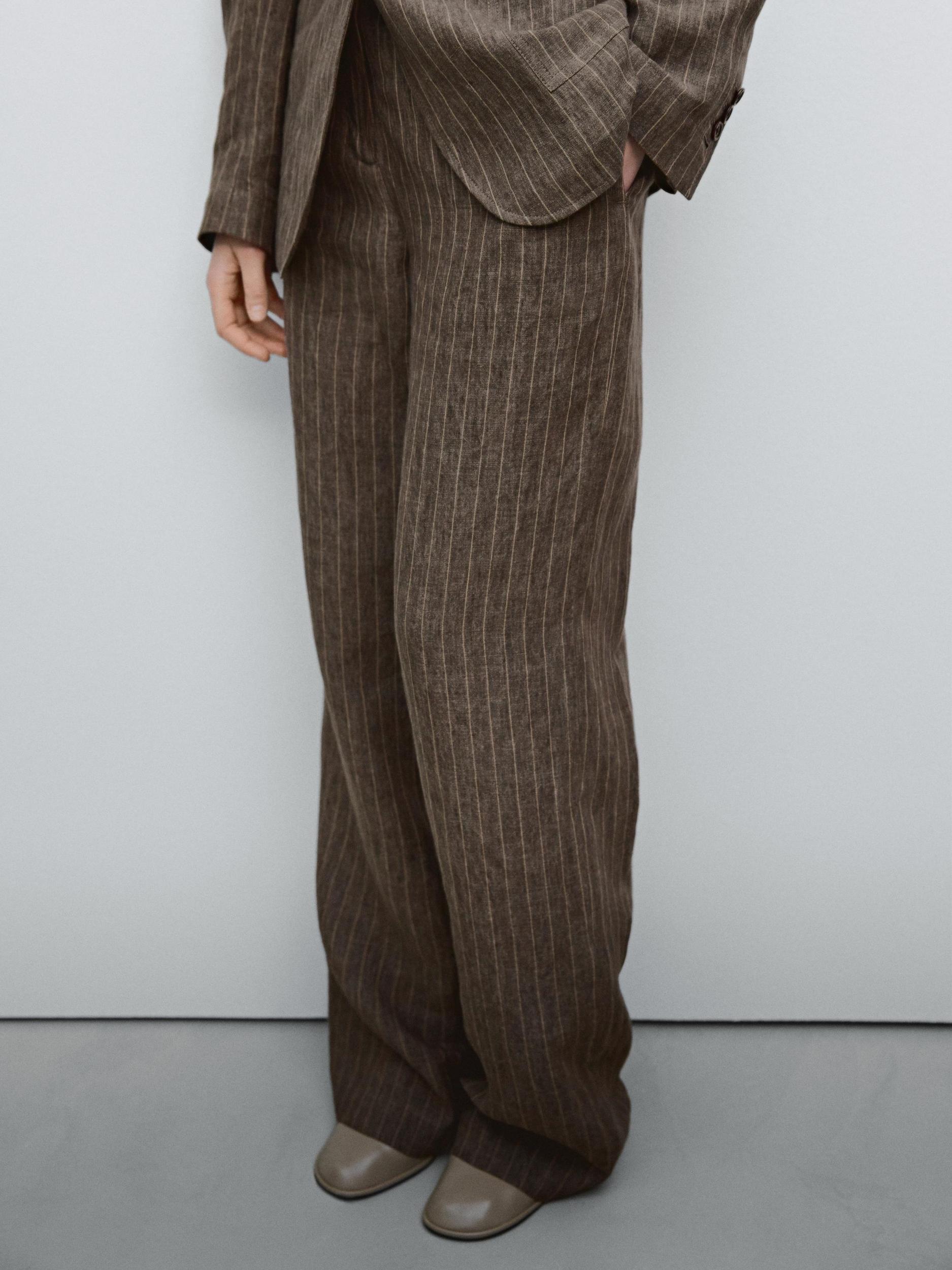 100% linen striped suit trousers Product Image