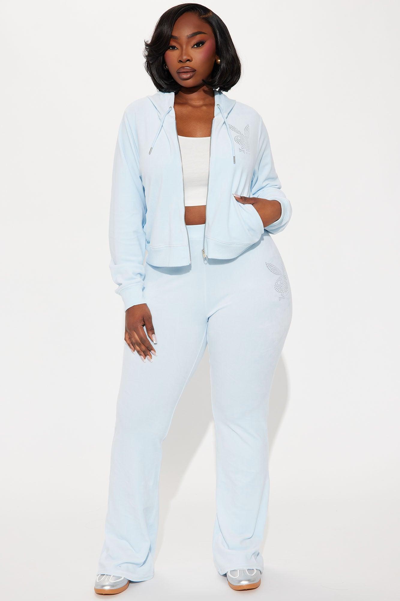 Playboy Snow Bunny Velour Zip Front Hoodie - Light Blue Product Image