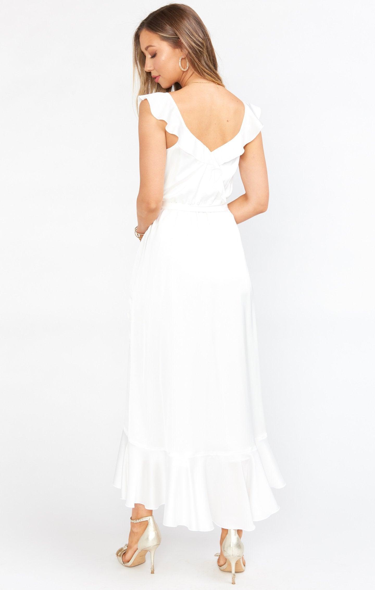 Samantha Ruffle Wrap Dress ~ Ivory Luxe Satin Product Image